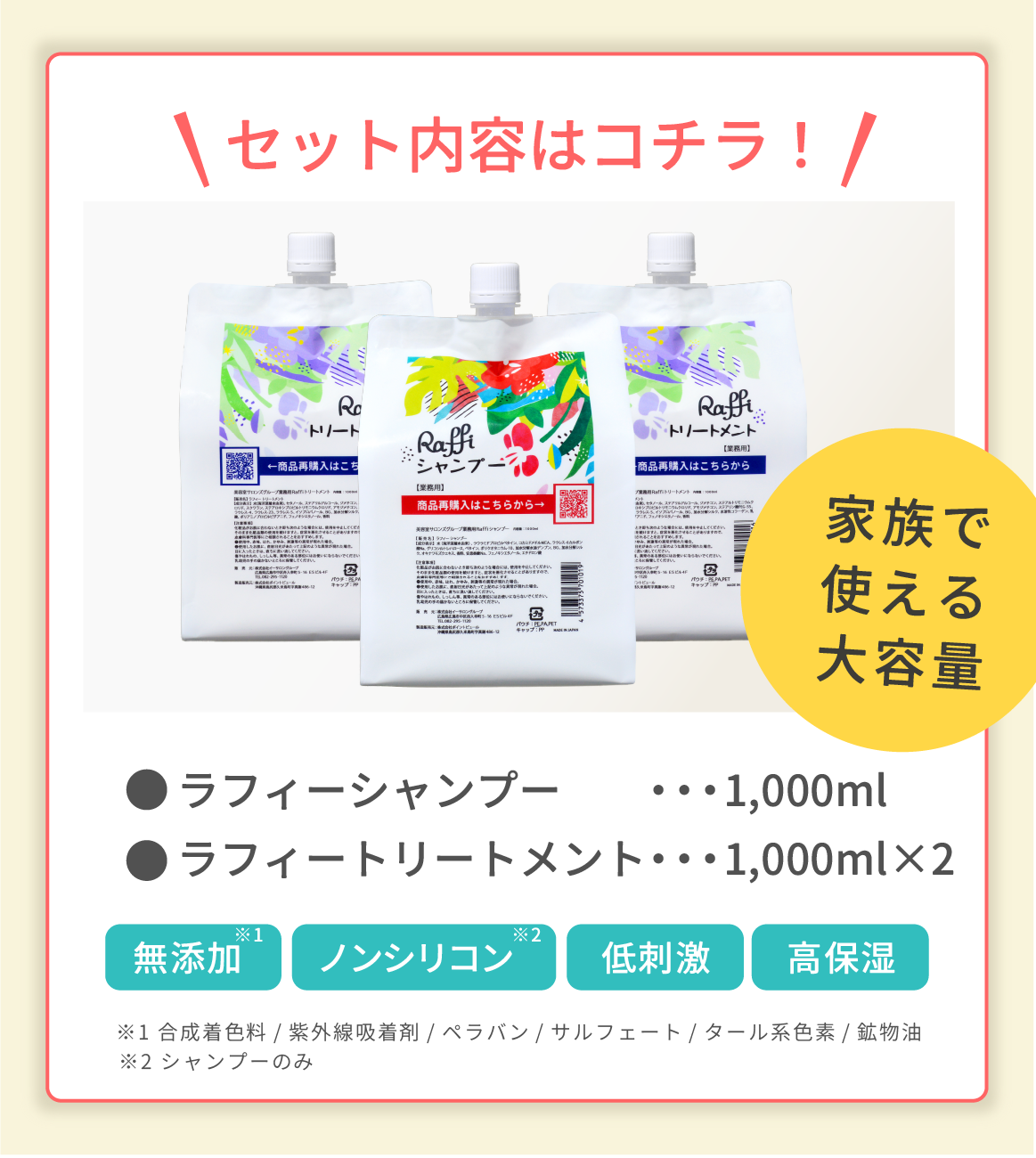 ラフィー(Raffi)スタイリストシャンプー1本&トリートメント2本セット