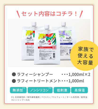 ラフィー(Raffi)スタイリストシャンプー2本&トリートメント1本セット
