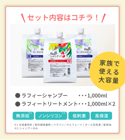ラフィー(Raffi)スタイリストシャンプー1本&トリートメント2本セット