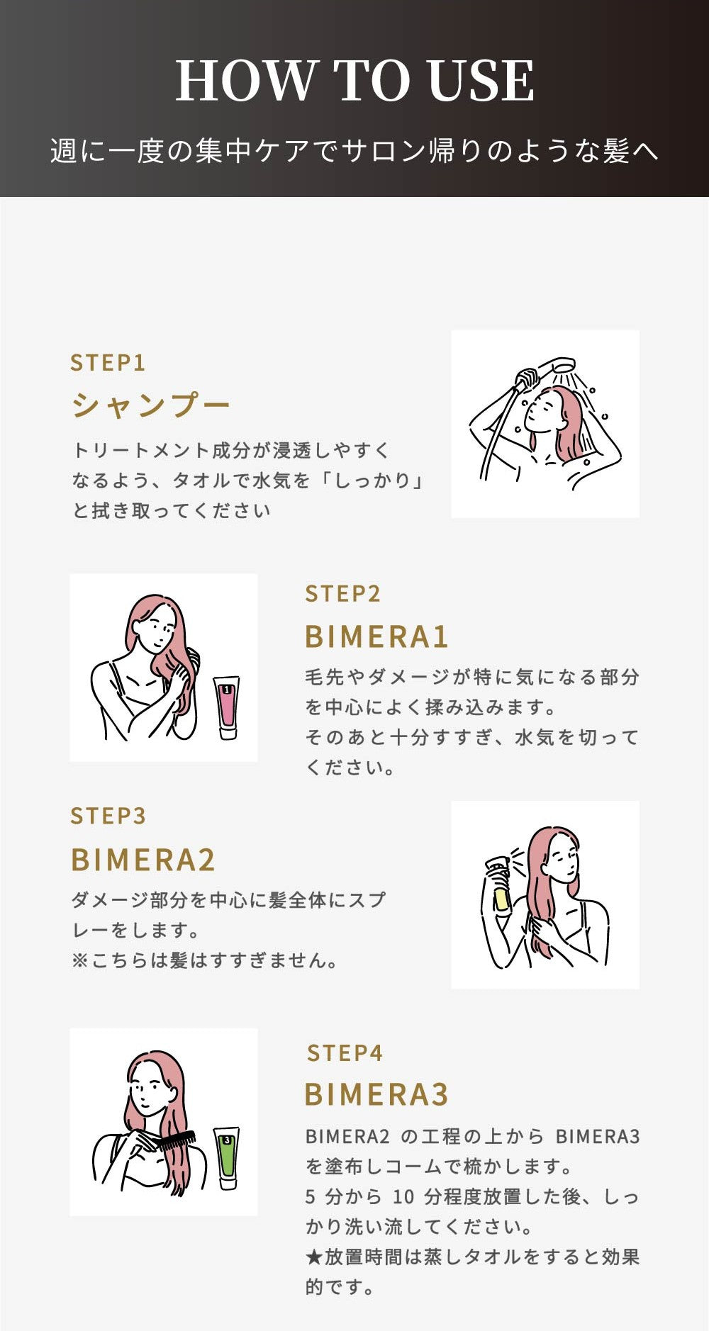 BIMERA 123セット｜自宅で本格髪質改善。再構築3ステップ – ラフィー